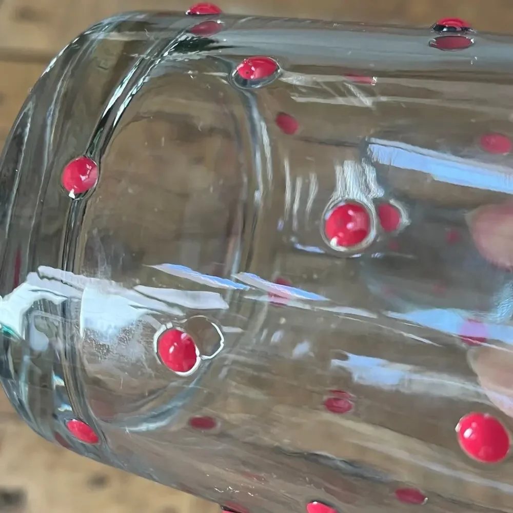2 Raised Bubble Allover Drinking Glasses Red Polka Dot